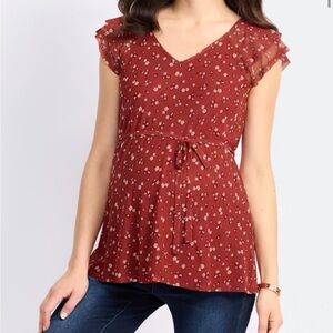 Chic Floral V-Neck Blouse - Rust